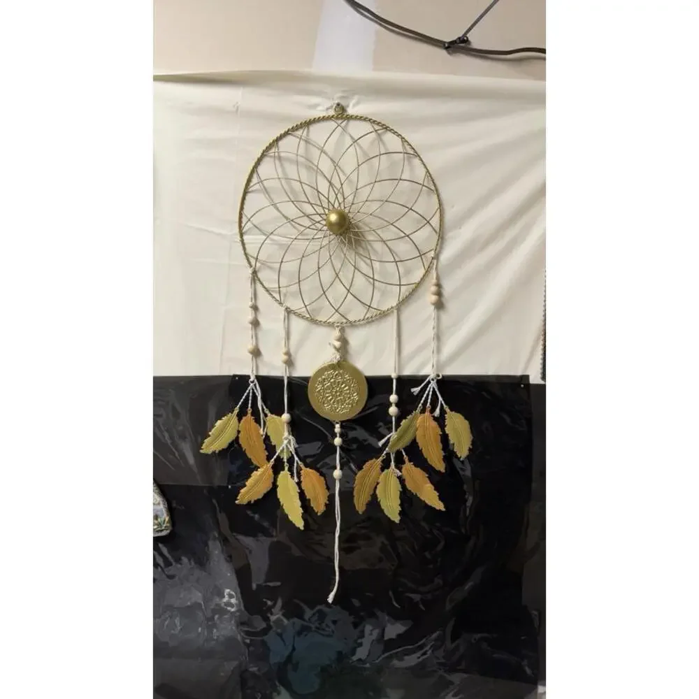 Large Metal Dream Catcher Wall Hanging Gold Feathers Boho‎ Decor 30” Long